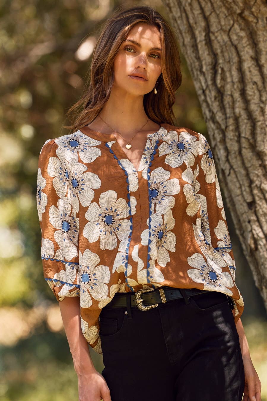 Floral Printed 3/4 Sleeve Blouse
