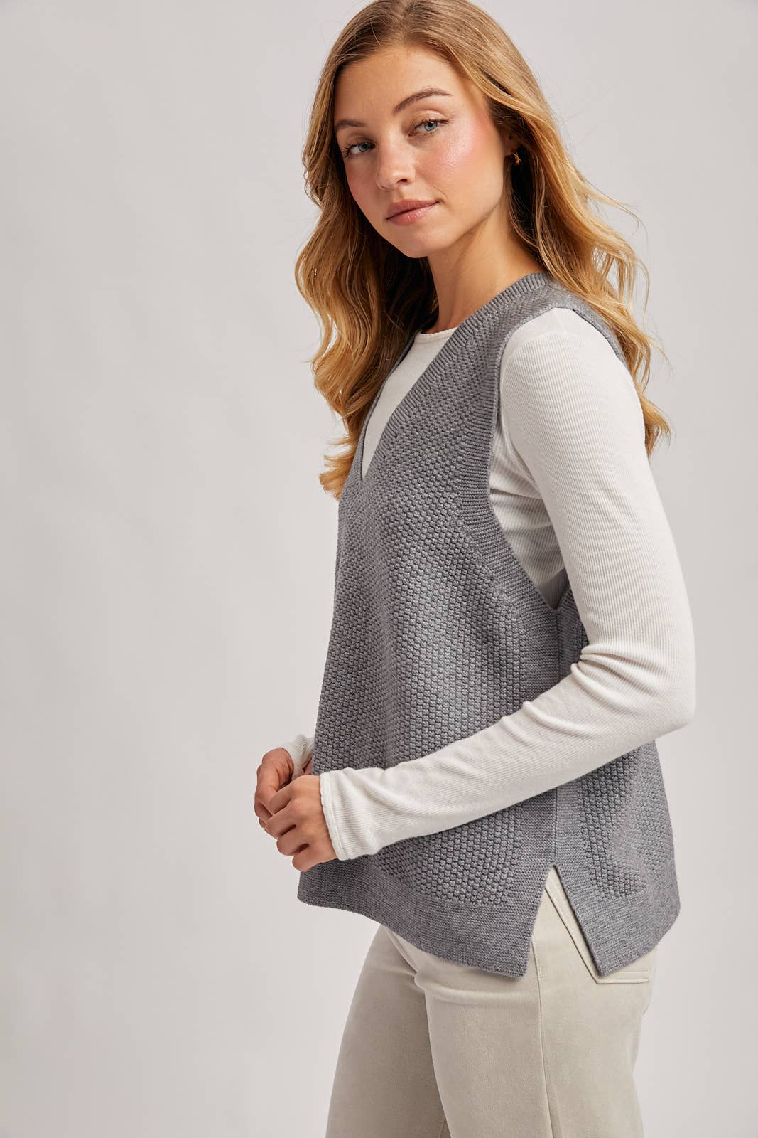 WHOLEGARMENT V-NECK KNIT SWEATER VEST