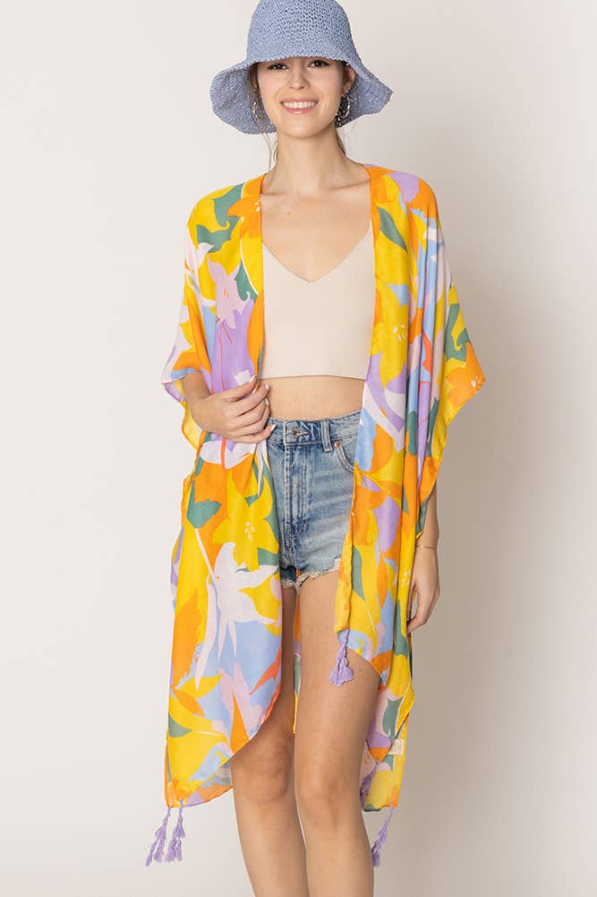 Floral Print Tassel Summer Kimono