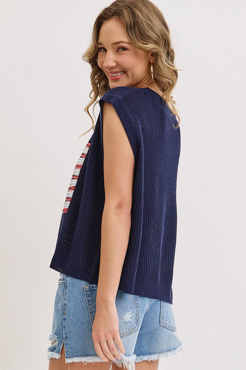 STAR AND STRIPES AMERICAN FLAG KNIT TOP IN SEQUIN