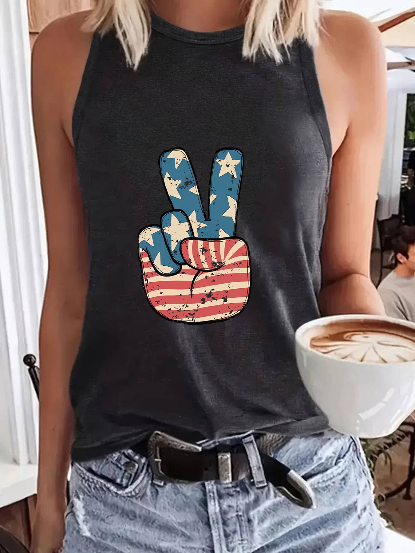 Peace Sign With American Flag Tank Top