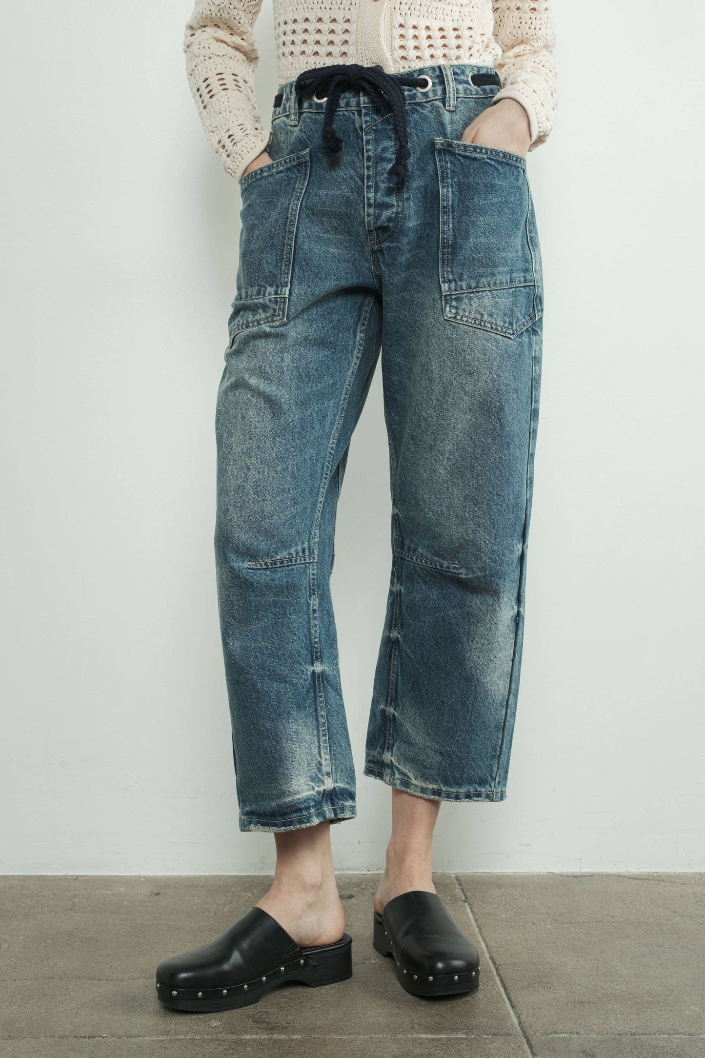 DENIM PANTS WITH EYELET WAIST