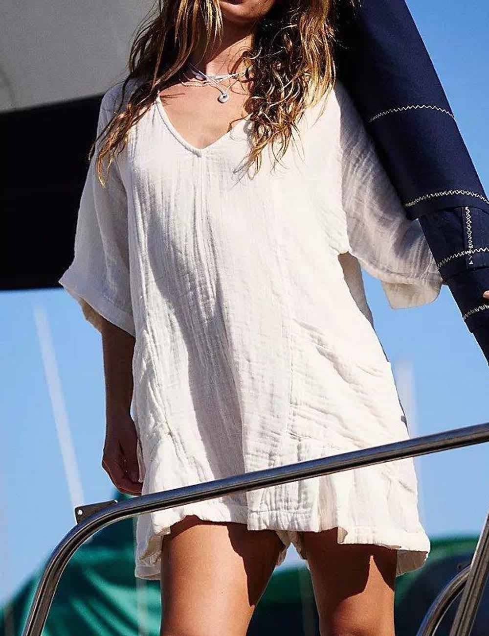 Flouncy Shapeless V-Neck Draped Sleeves Romper-size down 2 sizes