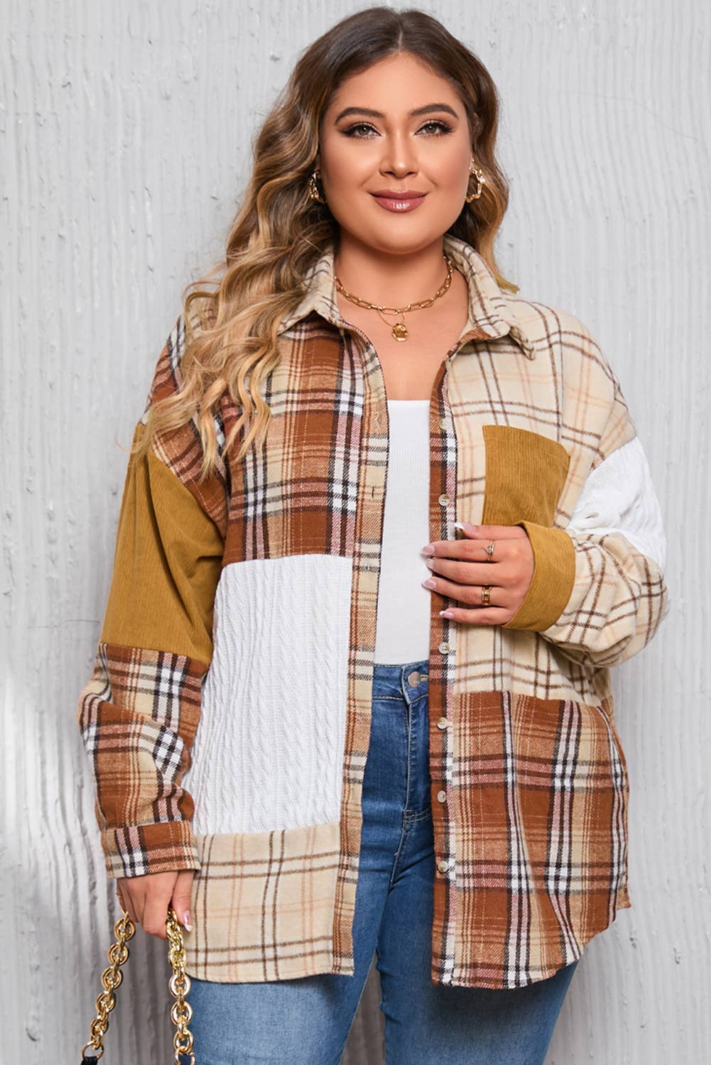 Plaid Color Block Patchwork Shirt Jacket