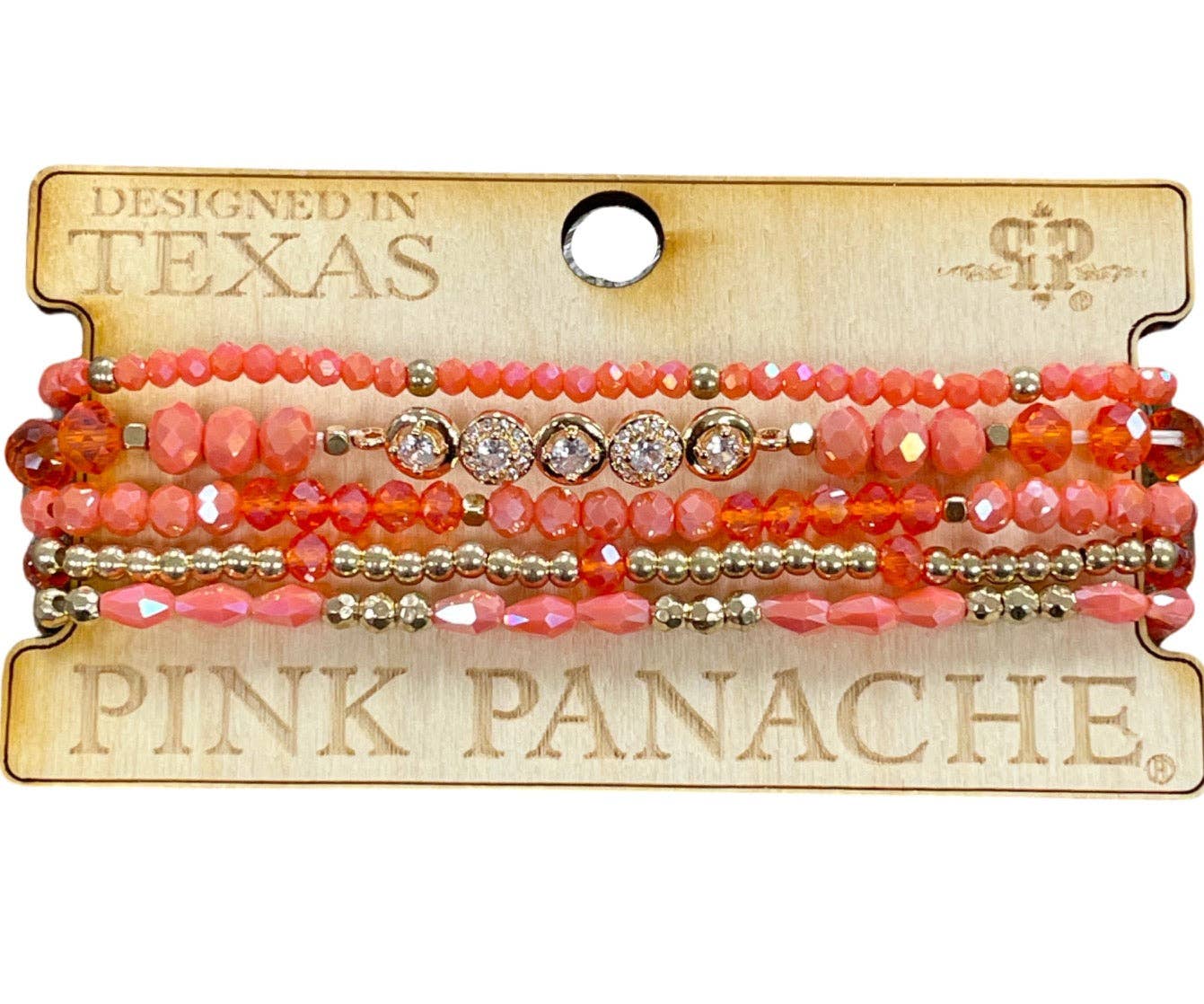 Coral and gold bead bracelet set 1CNC K059