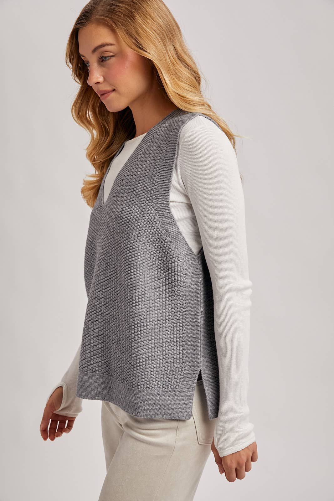 WHOLEGARMENT V-NECK KNIT SWEATER VEST