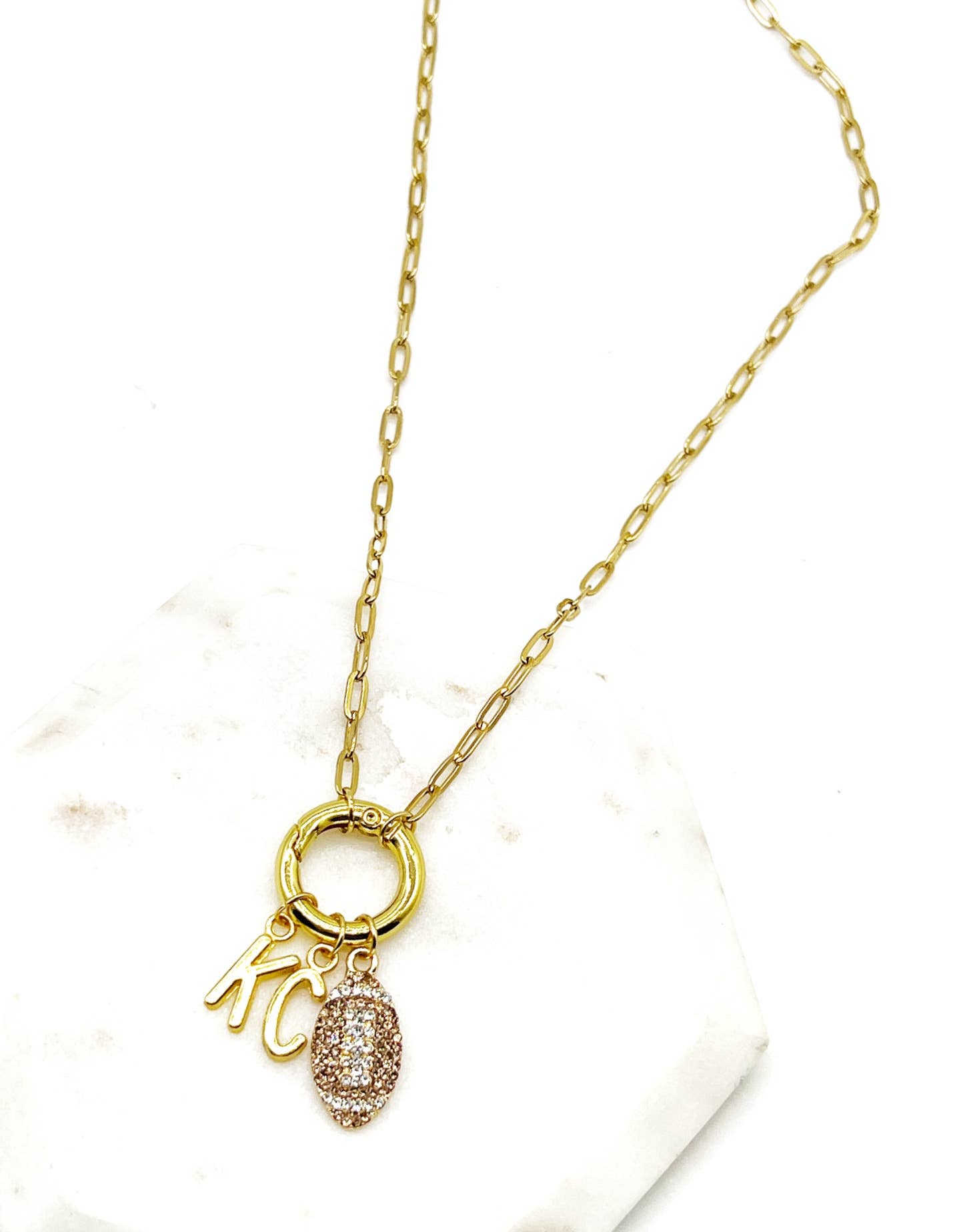 KC Football Charm Chiefs Rhinestone Kansas City Necklace