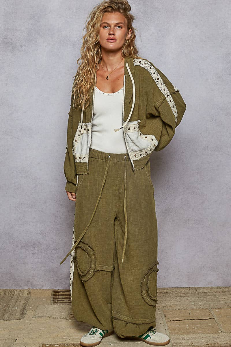 Vintage washing double gauze stud detail hoodie jacket