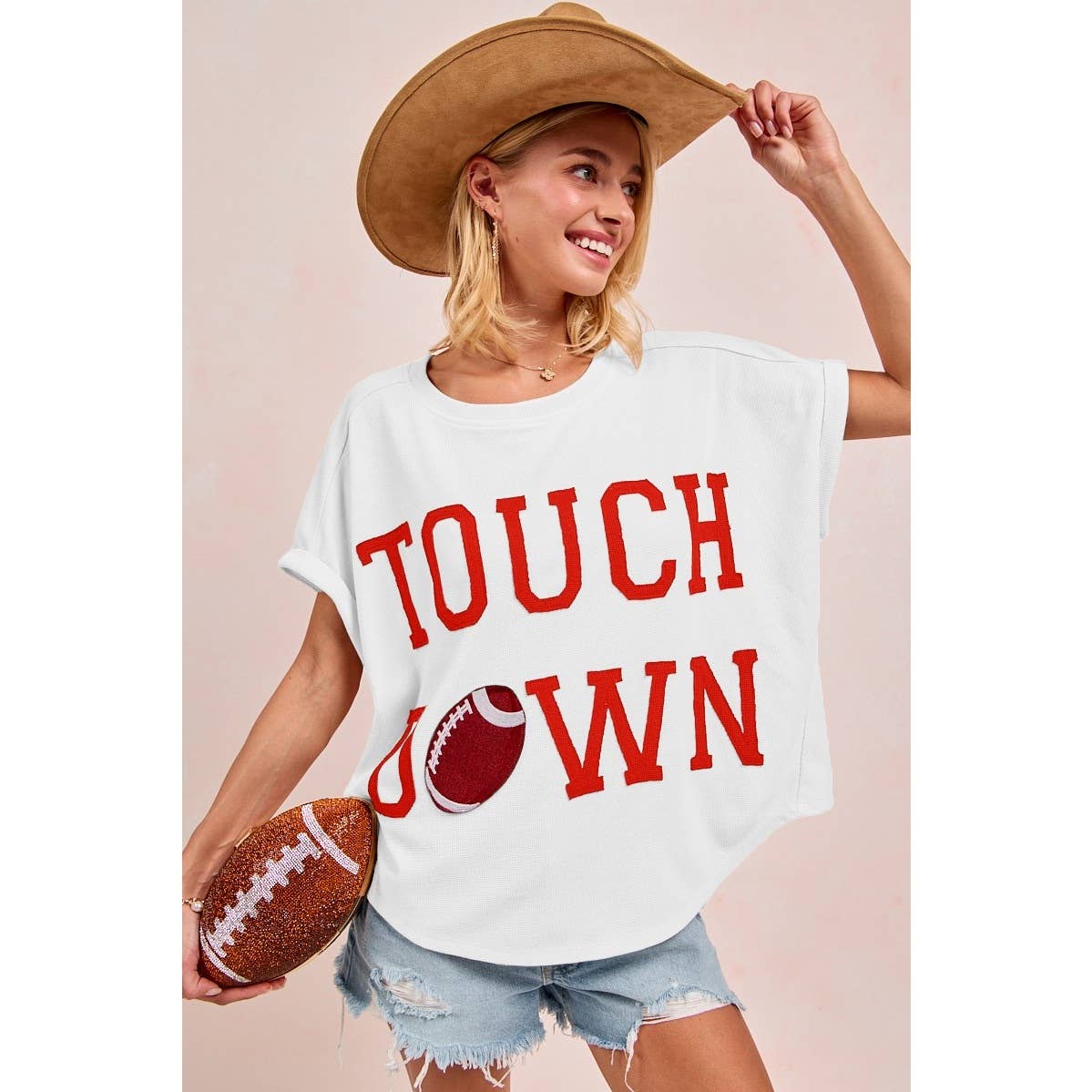 Gameday Touchdown Letter Patches Waffle Short Top