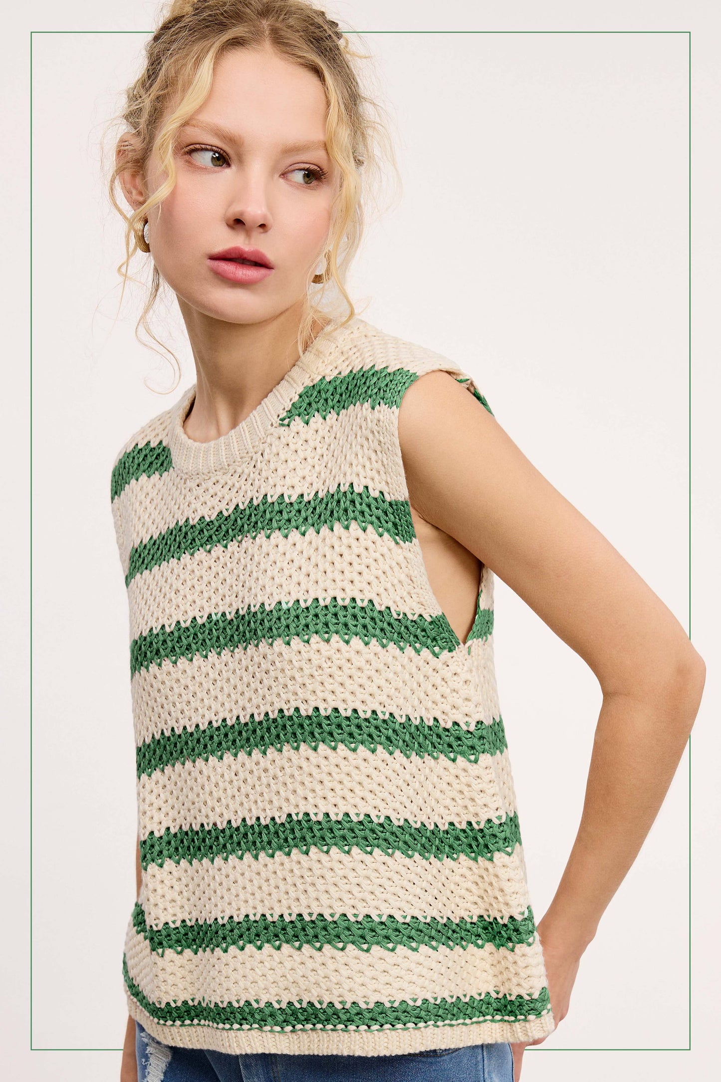 -Classic Chunky Striped Sleeveless Sweater Top