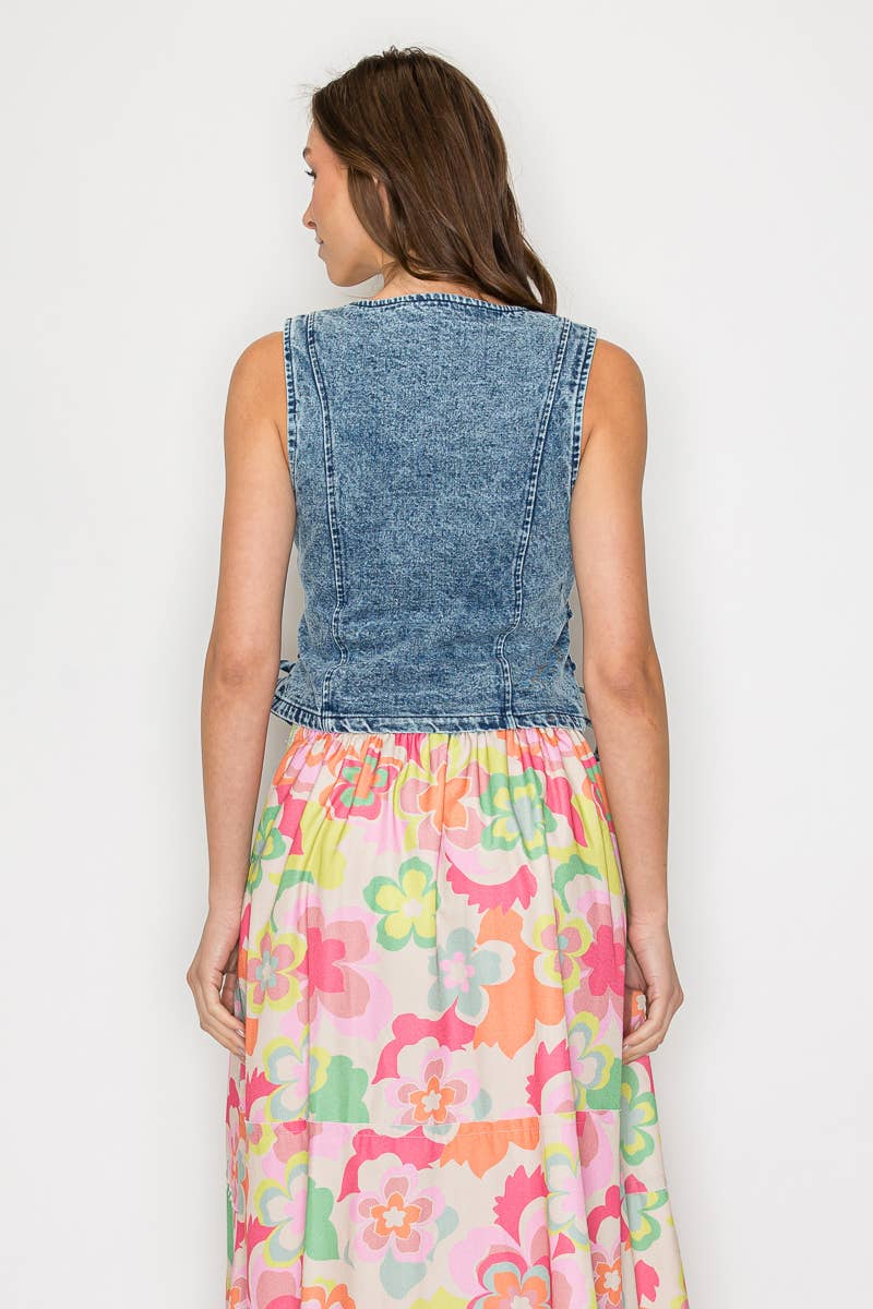 BOHO DENIM VEST TOP WITH LACE UP SIDES