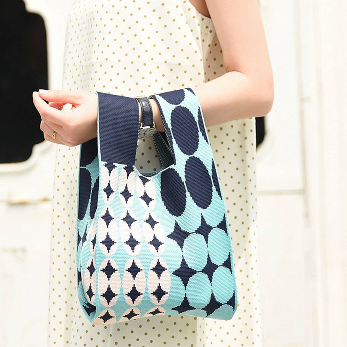 Trendy Knit Handbag for Women, Colorful Design
