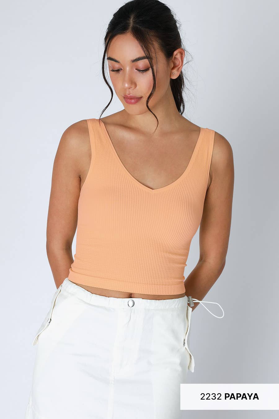 V Neck Ribbed Crop Top