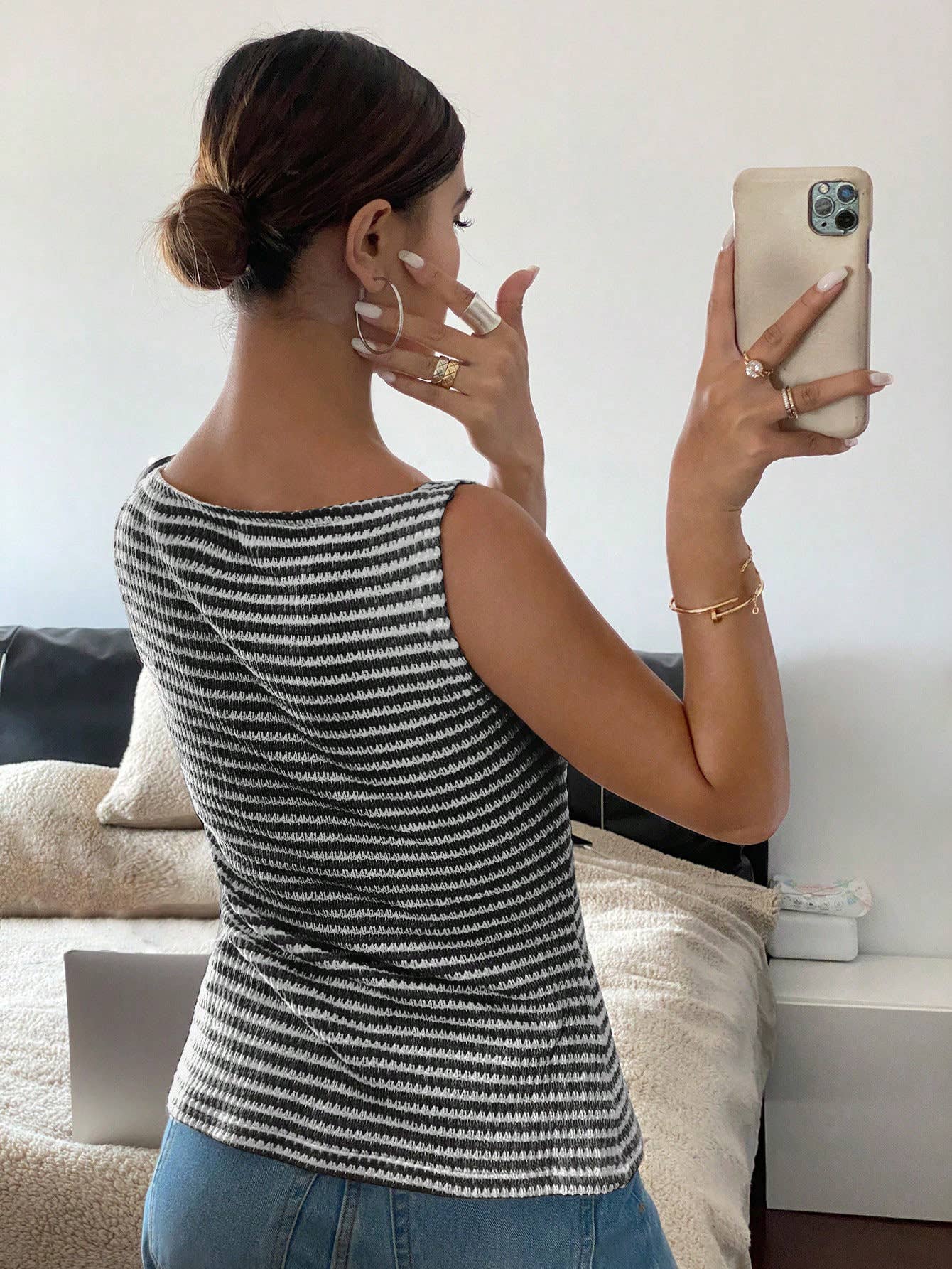 Button-Front Sleeveless Tank Top