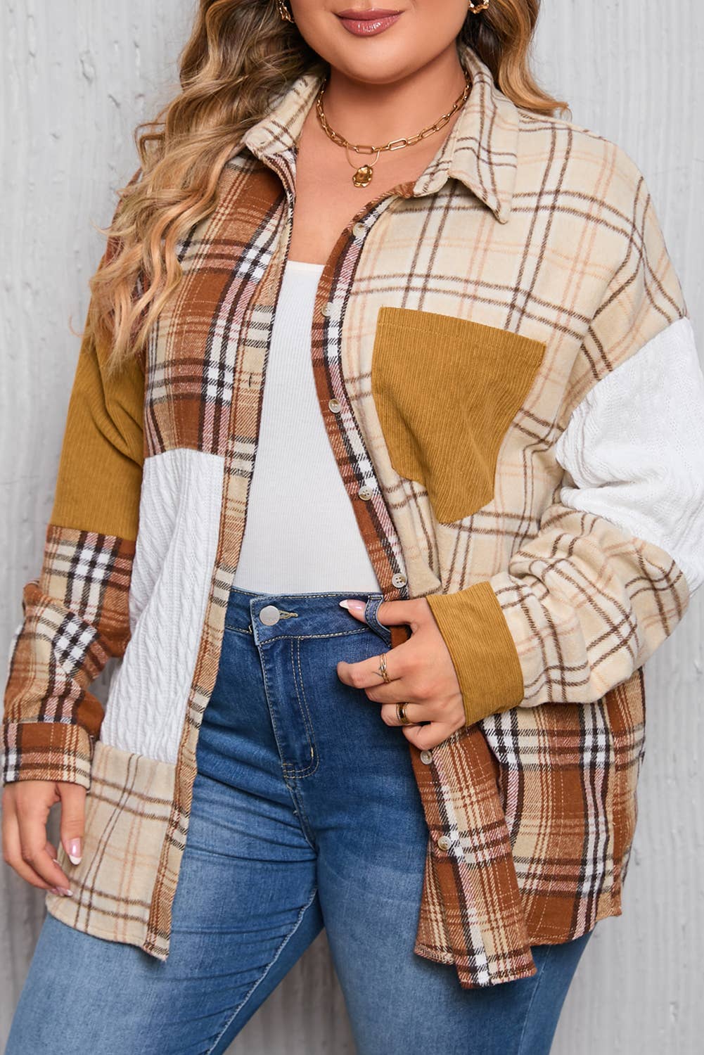 Plaid Color Block Patchwork Shirt Jacket