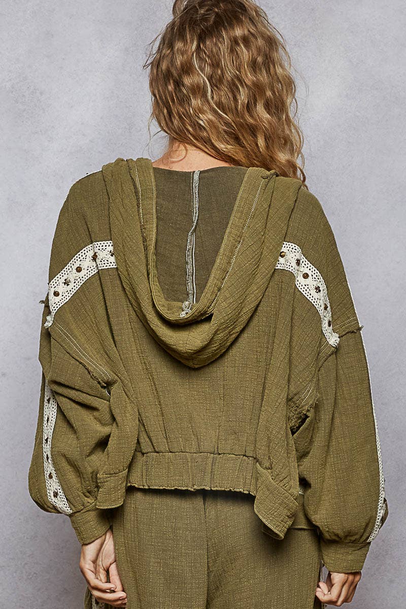 Vintage washing double gauze stud detail hoodie jacket