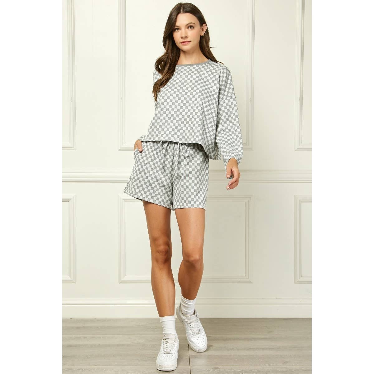 Checker Jersey Drawstring Short
