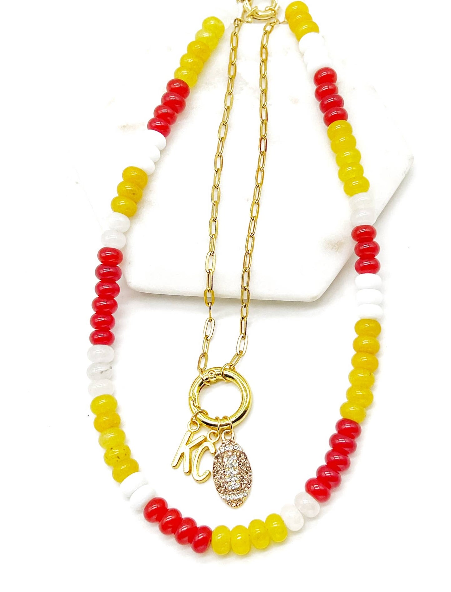 KC Football Charm Chiefs Rhinestone Kansas City Necklace