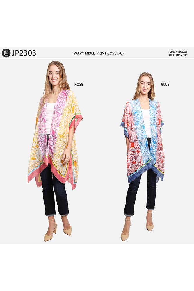 WAVEY MIXED PRINT KIMONO