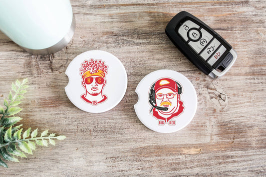 KC Football Mahomes Reid Combo Ceramic Car Coaster