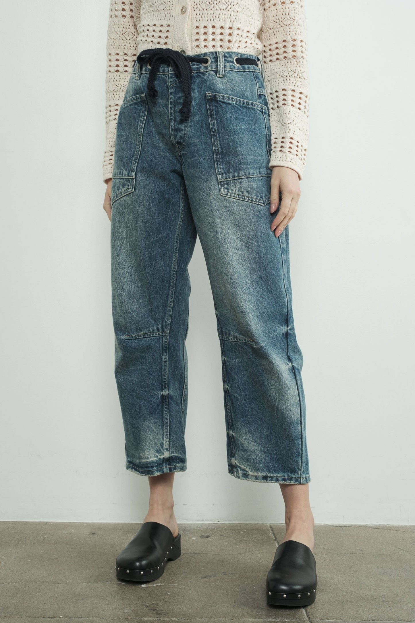 DENIM PANTS WITH EYELET WAIST