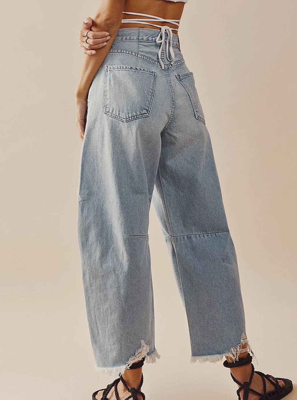 Raw-Edged Panelled Wide-Leg Straight-Leg, Jeans