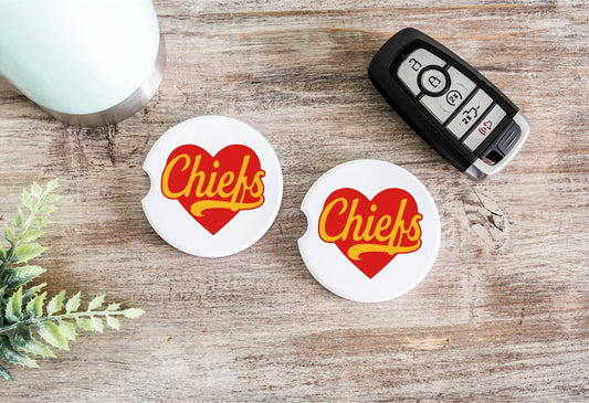KC Football Chiefs Heart Ceramic Car Coaster
