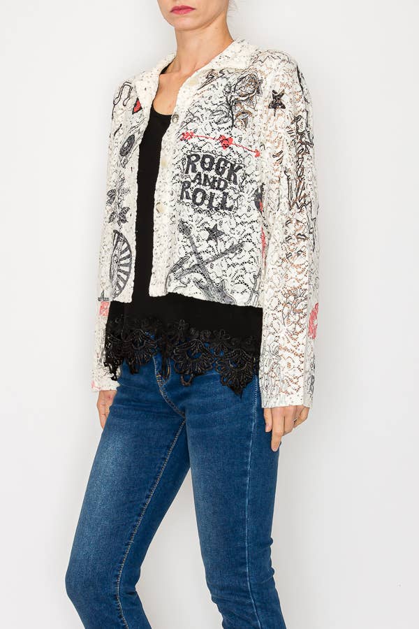 Cropped Sequin Embellished Button-Up Jacket