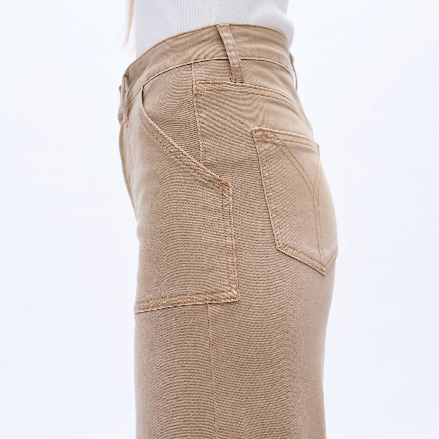 UTILITY HIGH RISE WIDE LEG TWILL PANTS WITH RAW HEM