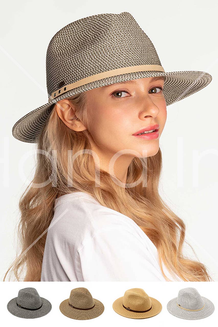 C.C Suede Band Trim Panama Sun Hat