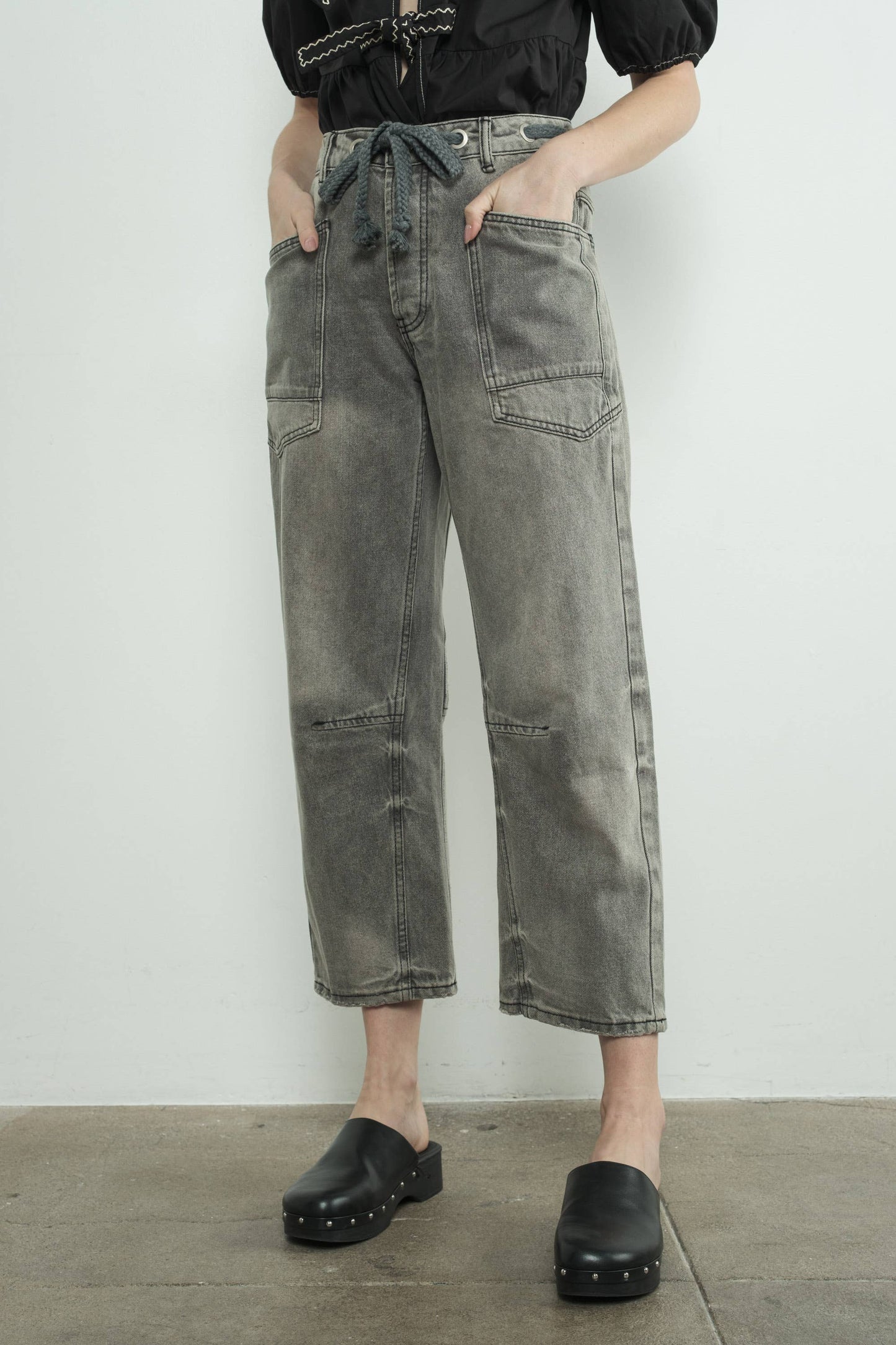 DENIM PANTS WITH EYELET WAIST