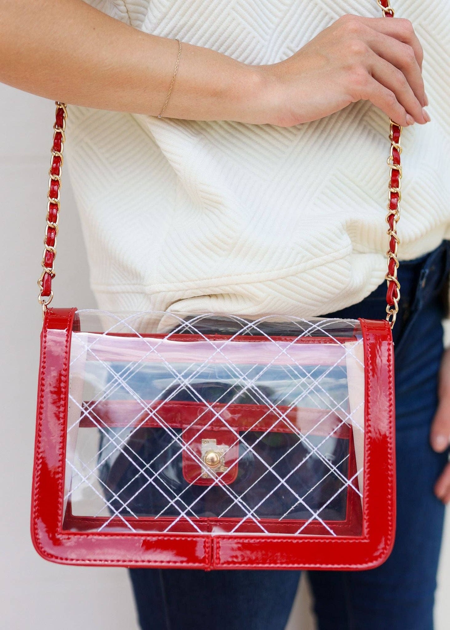 Quinn Quilted Clear Bag RED PATENT