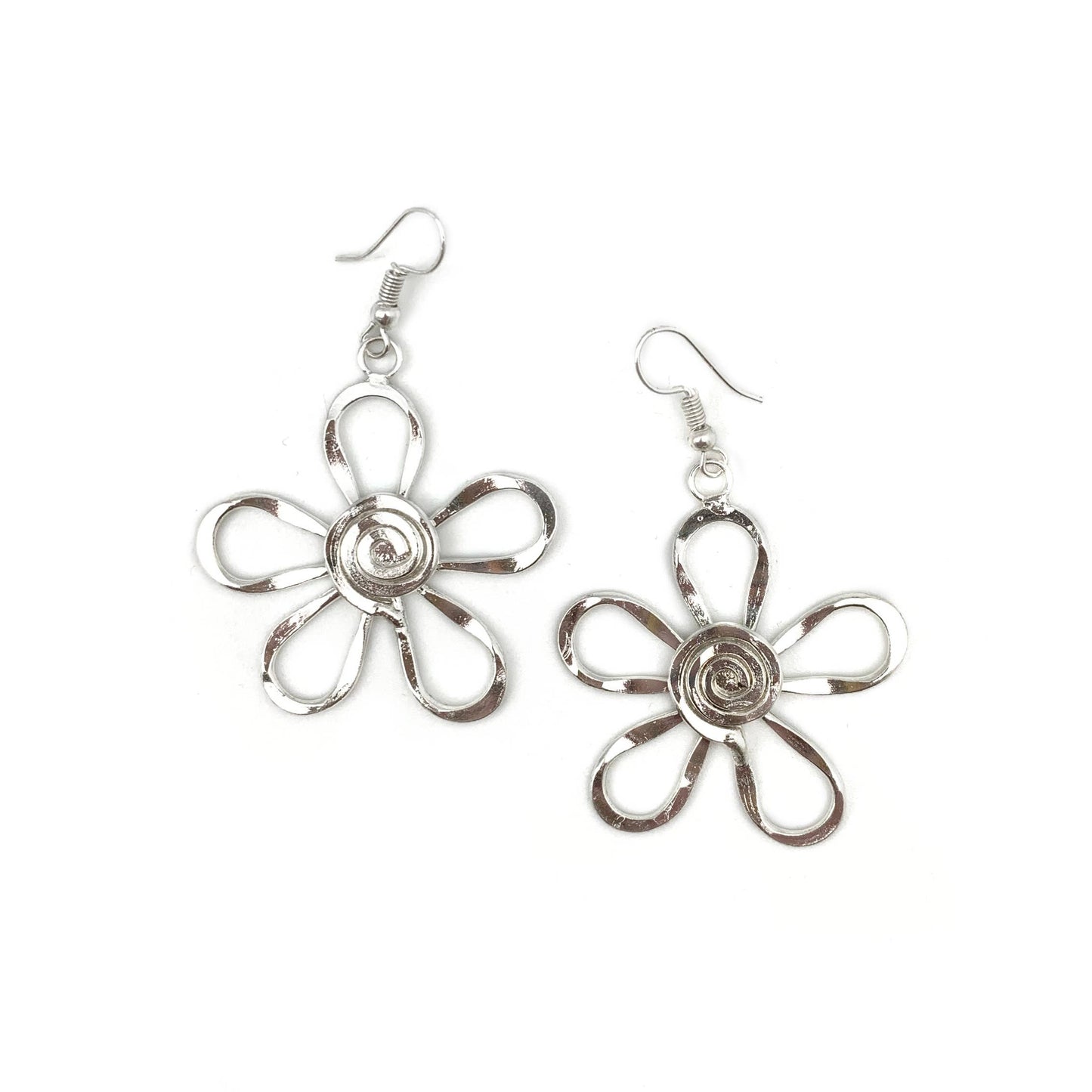 Silver Plated Earrings - Spiral Center Flower