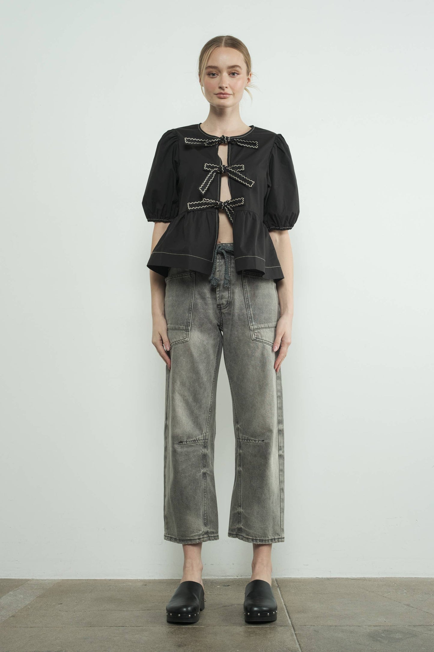 DENIM PANTS WITH EYELET WAIST