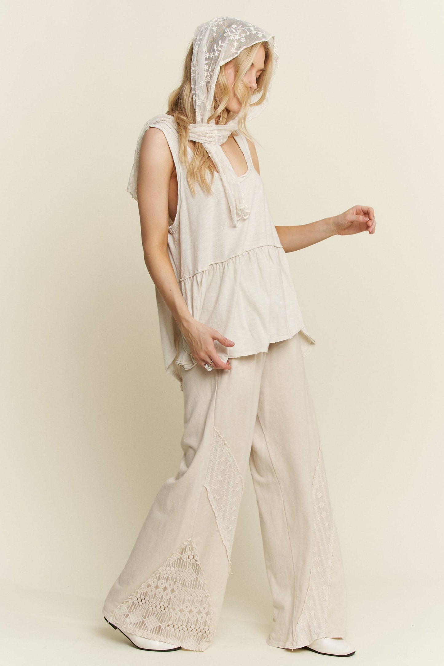 Mineral Washed Cotton Slub Babydoll Cool Tank top