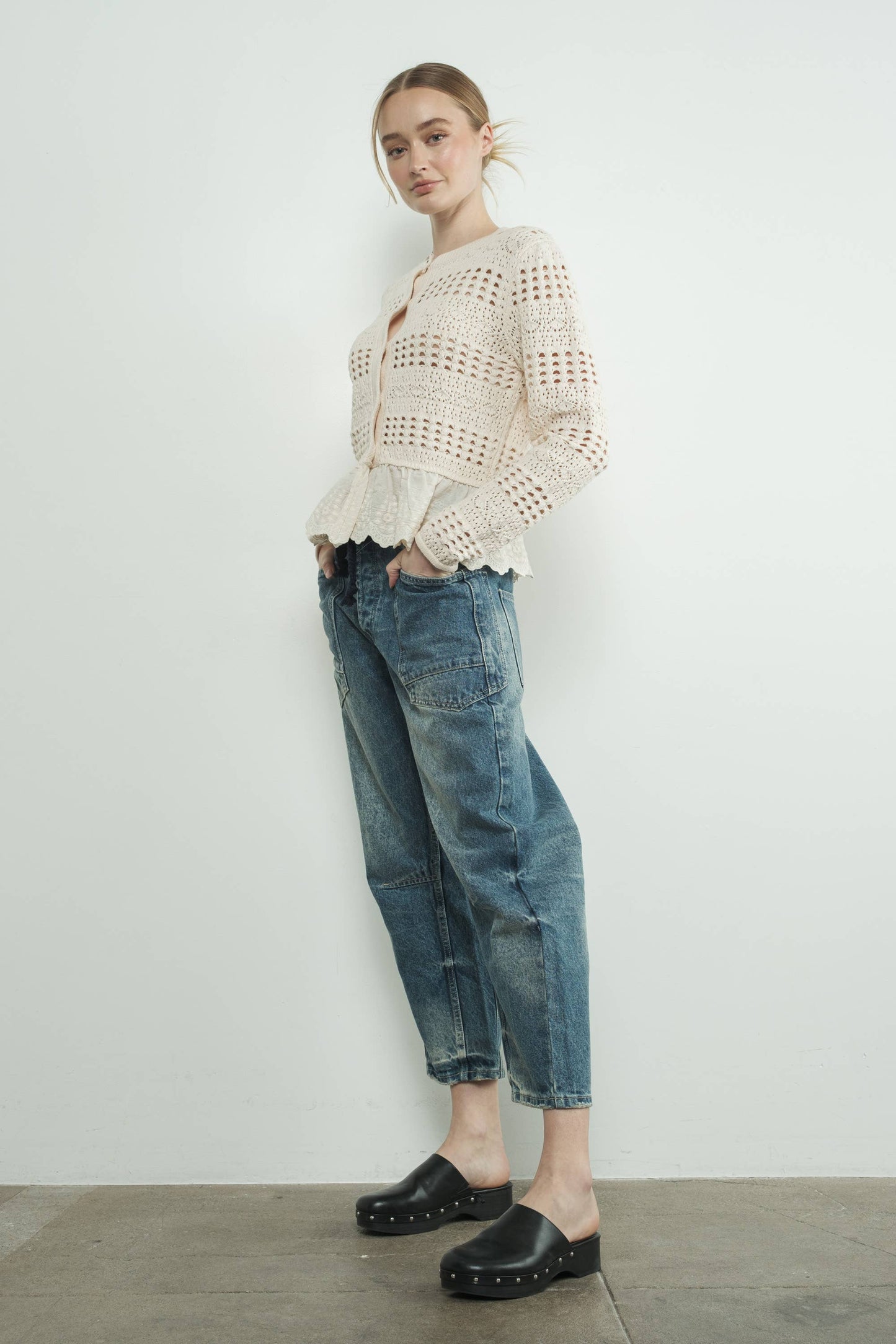 DENIM PANTS WITH EYELET WAIST
