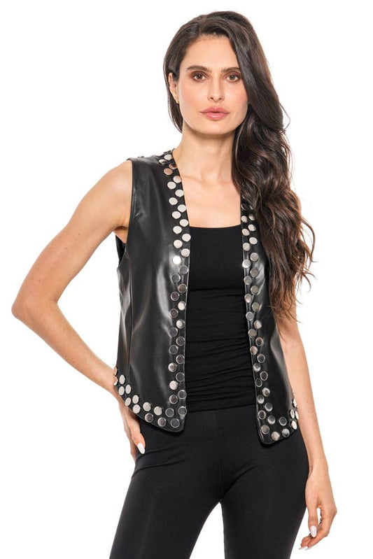 Studded Faux Leather Vest – Black