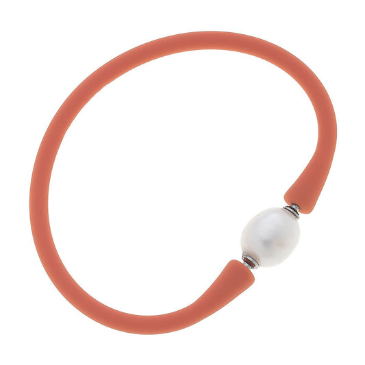 Bali Freshwater Pearl Silicone Bracelet-coral