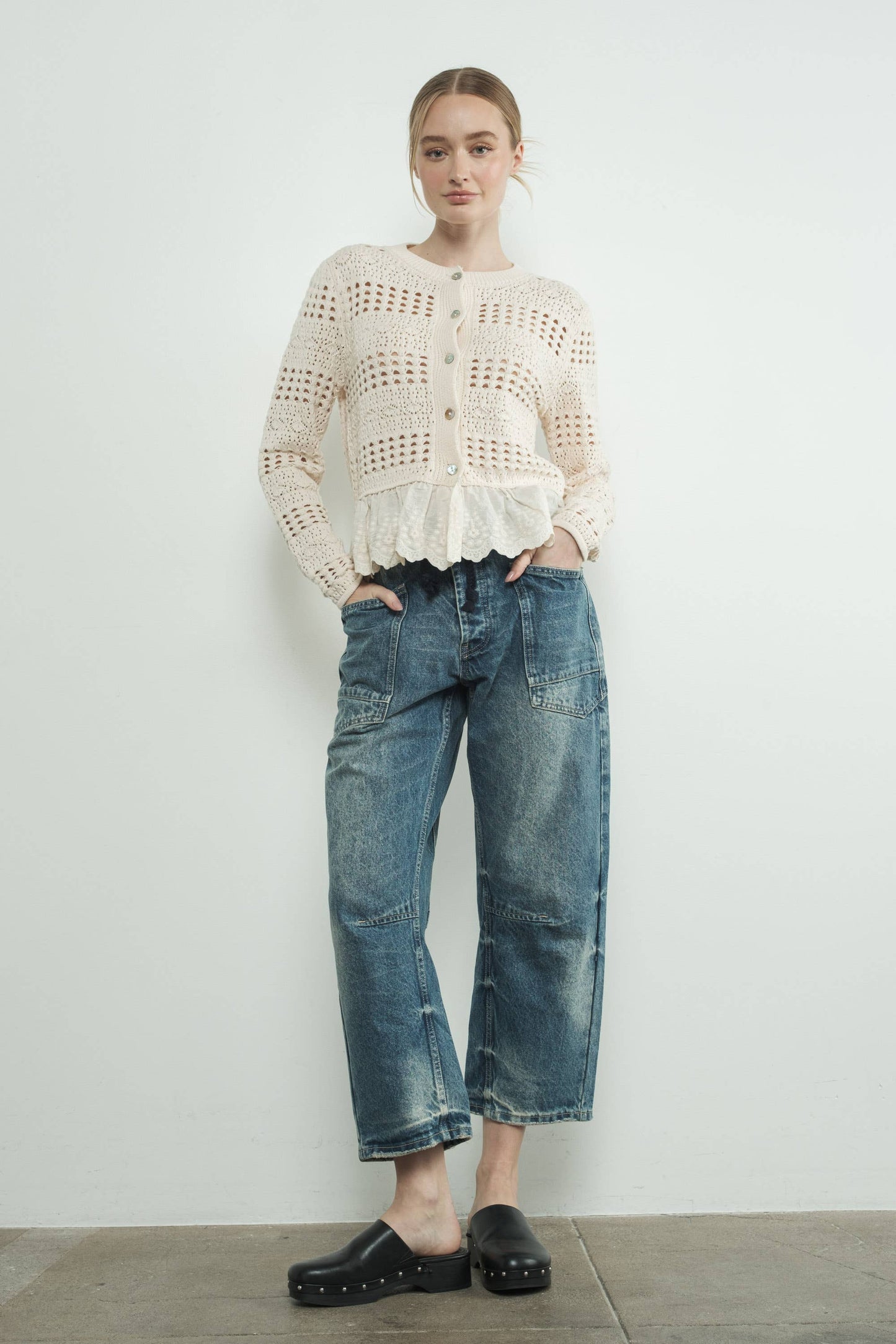DENIM PANTS WITH EYELET WAIST