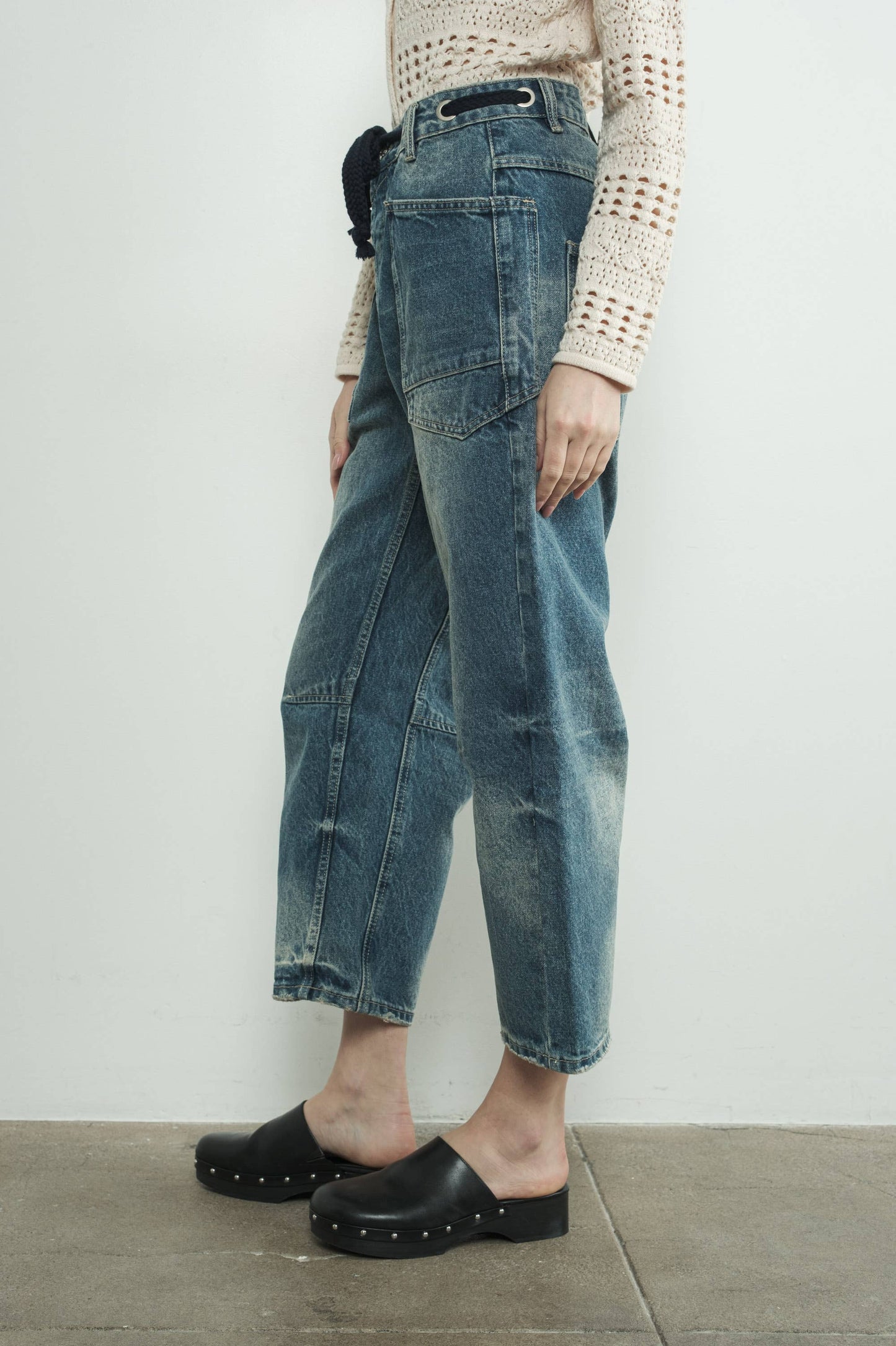 DENIM PANTS WITH EYELET WAIST