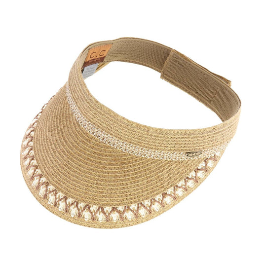 Multi Colored Decorative Trim C.C Straw Sun Visor SVH01