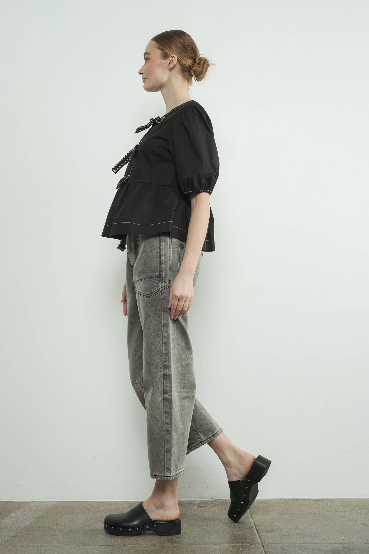 DENIM PANTS WITH EYELET WAIST