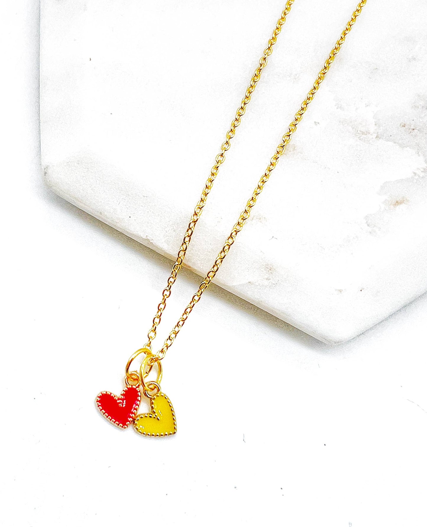 Red Yellow Chiefs Heart KC Charm Necklace Kansas City