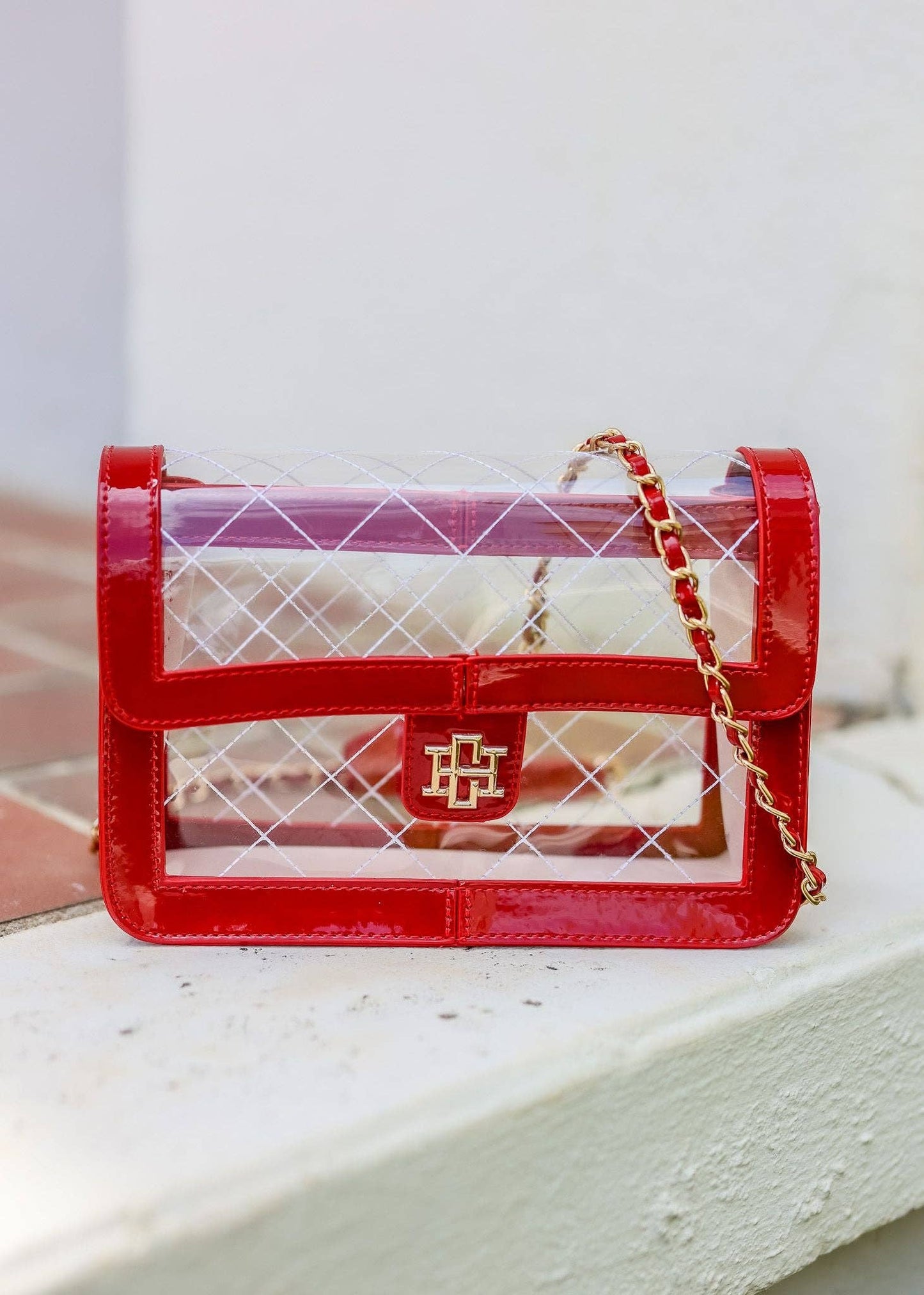 Quinn Quilted Clear Bag RED PATENT