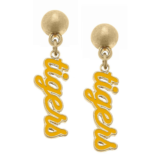Missouri Tigers Enamel Script Earrings in Gold