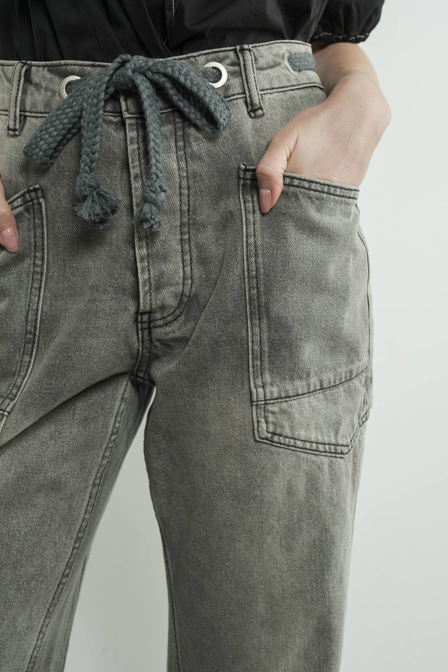 DENIM PANTS WITH EYELET WAIST