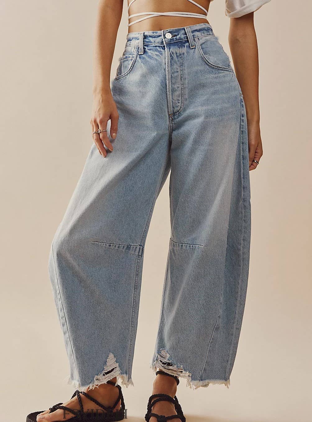 Raw-Edged Panelled Wide-Leg Straight-Leg, Jeans