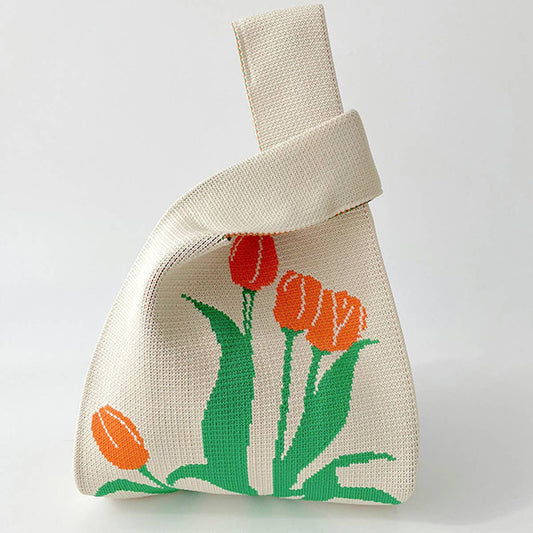 WOMEN FLORAL KNITTED SHOULDER HANDBAG