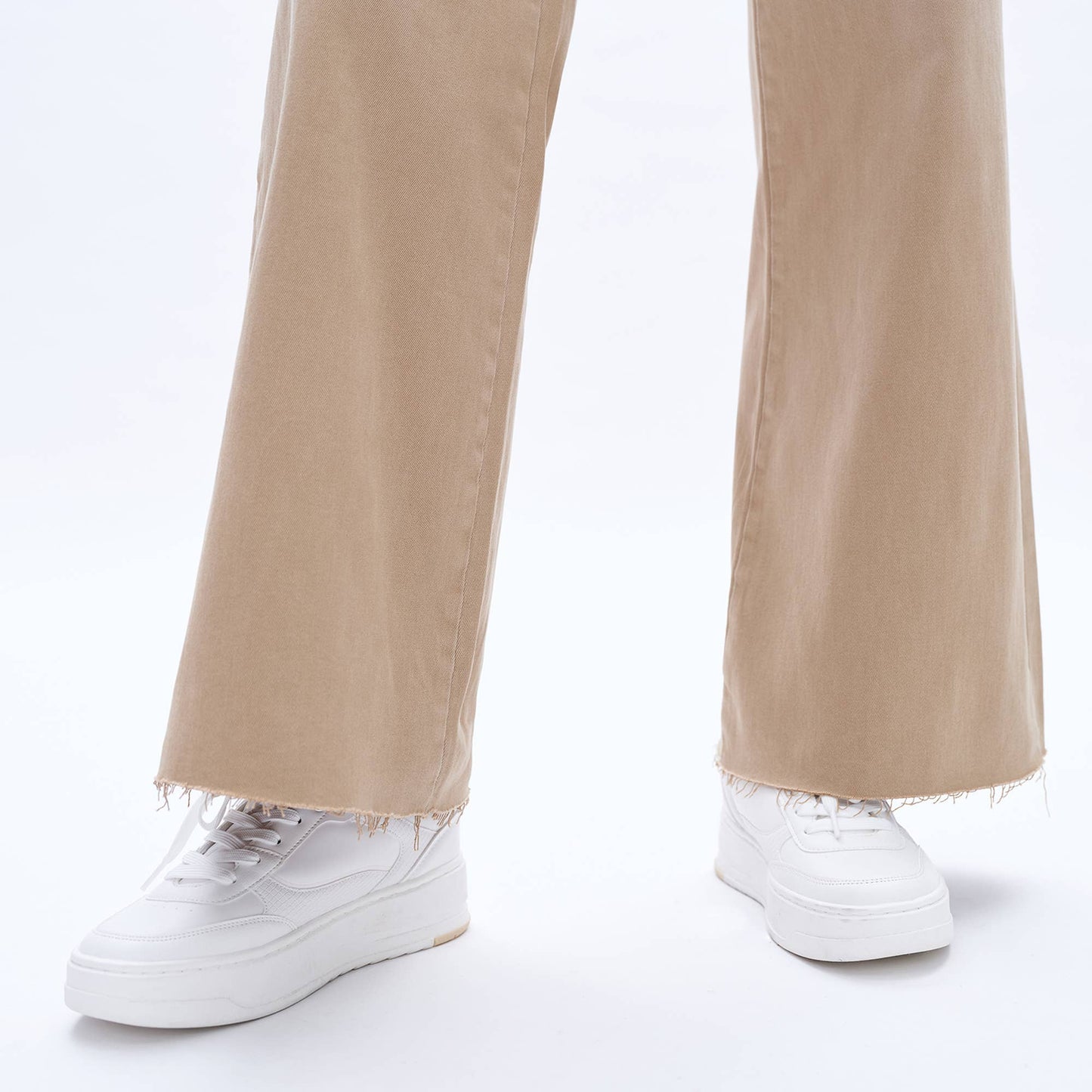 UTILITY HIGH RISE WIDE LEG TWILL PANTS WITH RAW HEM