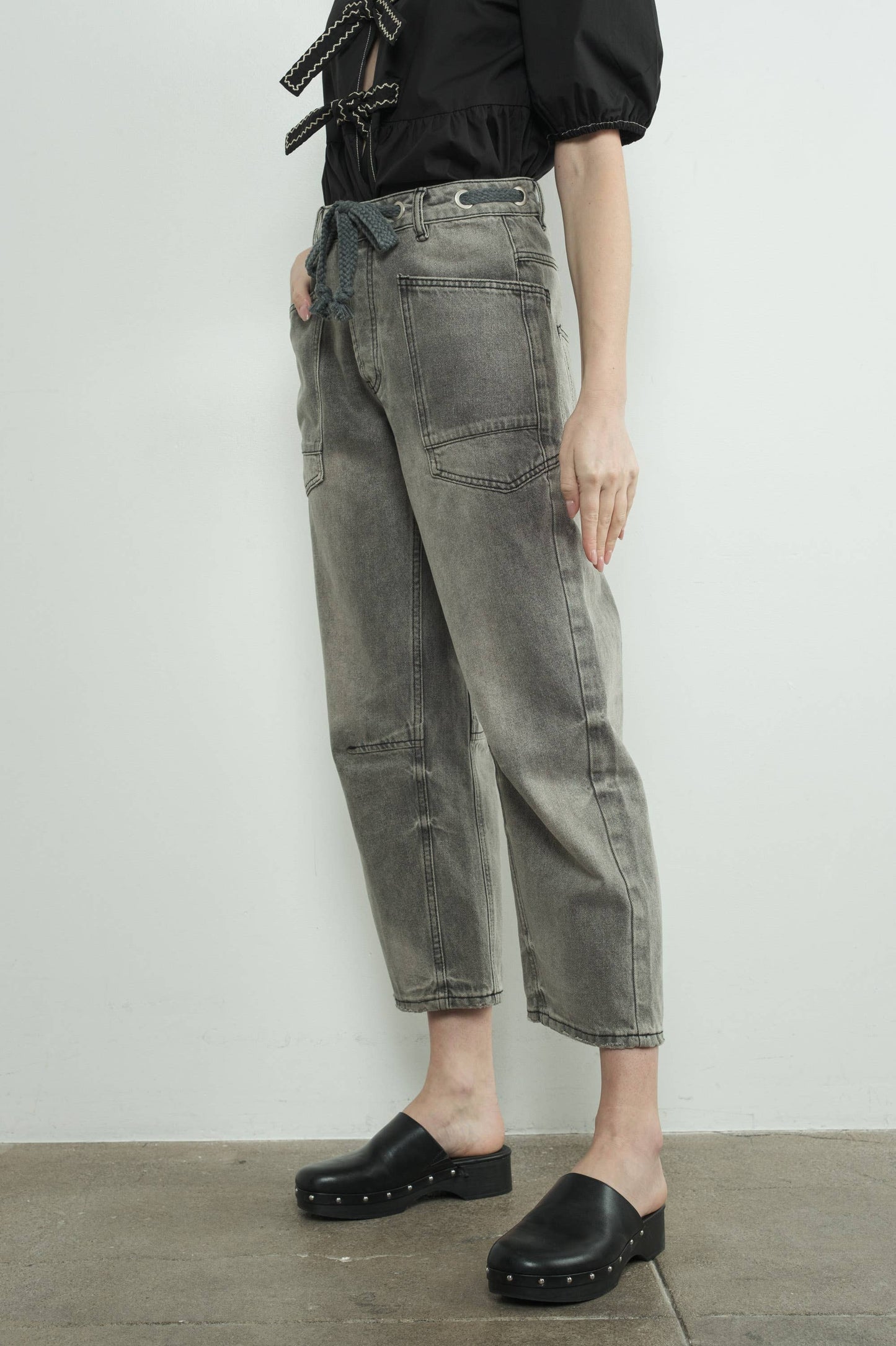 DENIM PANTS WITH EYELET WAIST